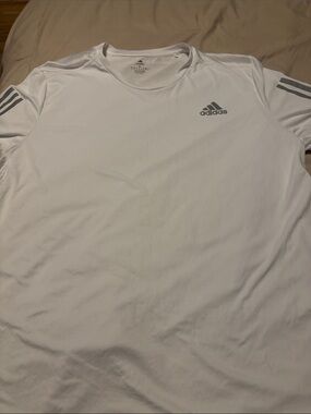 adidas White Short Sleeve Athletic Tee with Gray Logo